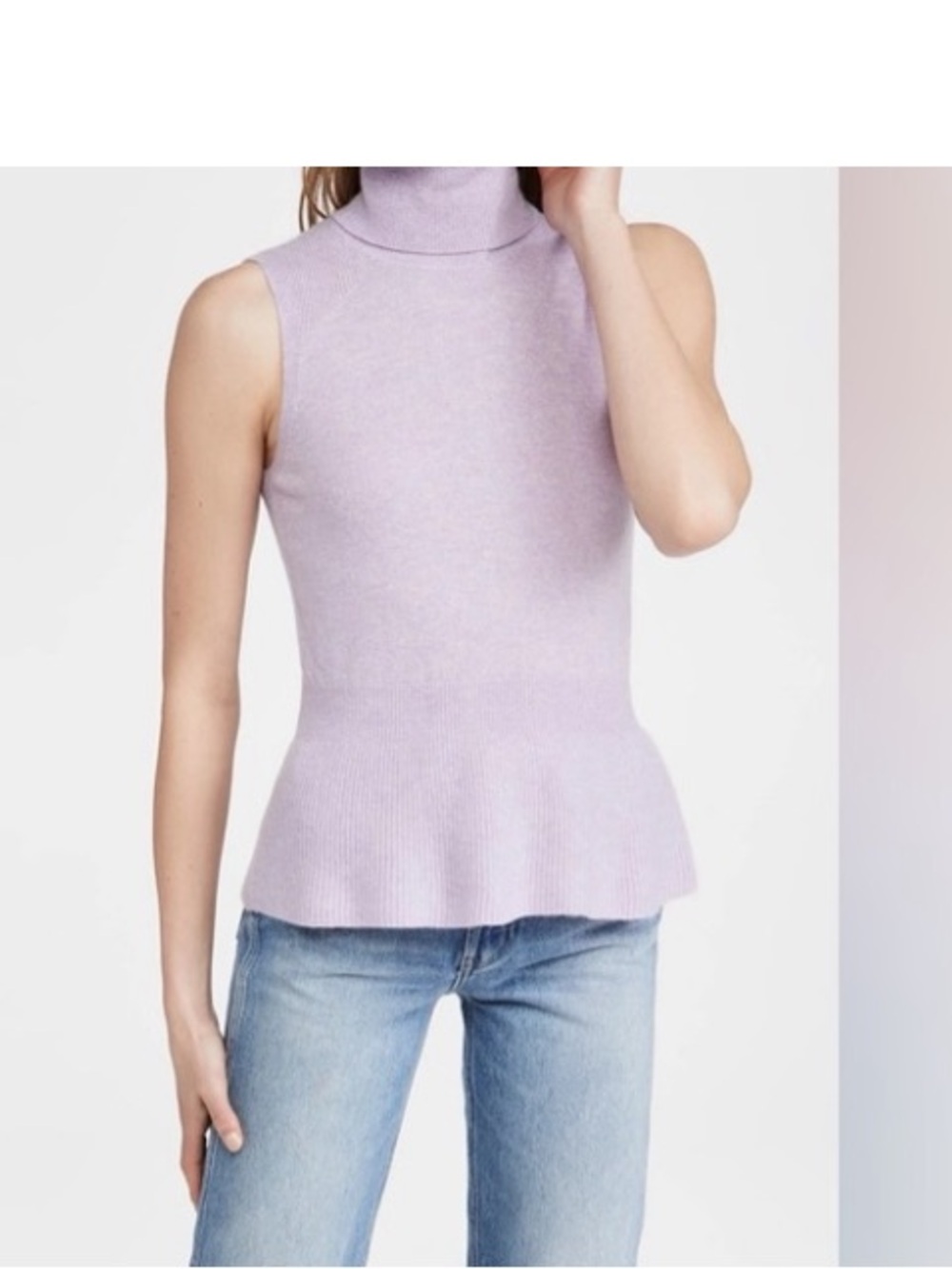 Veronica Beard Sleeveless Turtleneck Peplum  💯 cashmere Sweater - Lavender